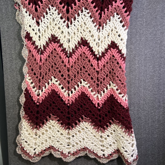 Handmade Other - Vintage Afghan Blanket Handmade Crochet Maroon Pink Mauve Soft 62" x 43" apx